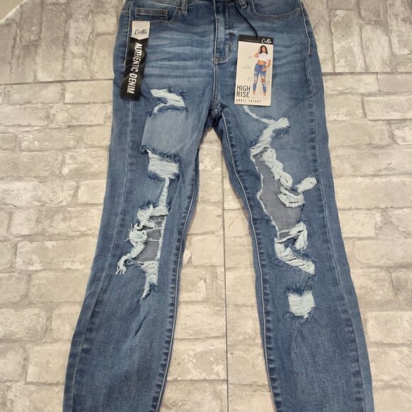 Cello High Rise 9/29 High Rise Ankle Skinny Jeans Distressed Fray‎ Hem NWT - Picture 7 of 10